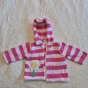 Hanna Andersson girls 70 or 6-12 months 2 pink stripe daisy hooded sweater VGUC